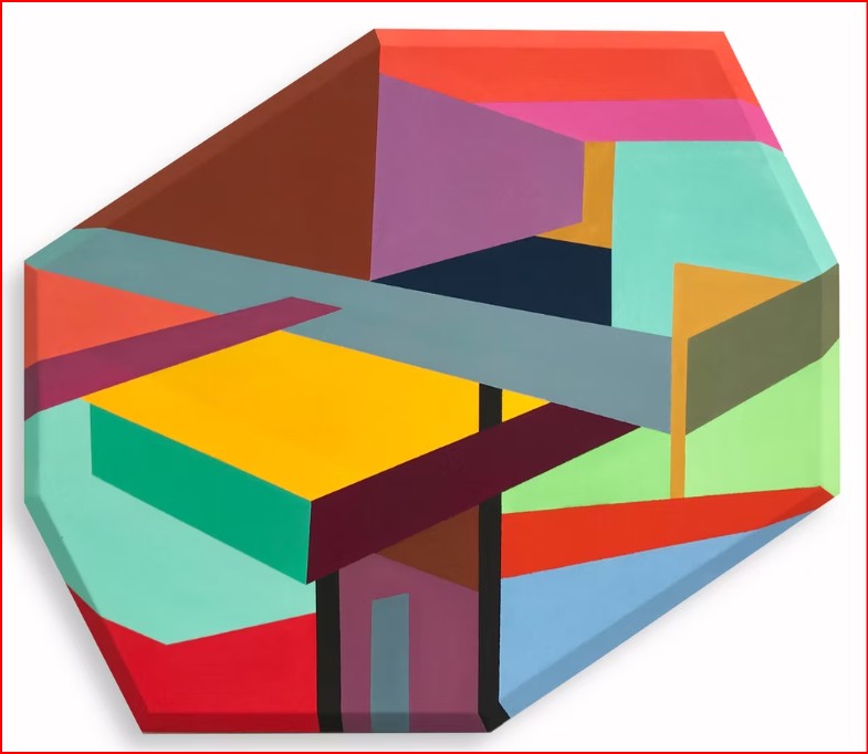 Mokha Laget, "Windjammer," Acrylic Polymer Emulsion on Shaped Canvas, 30 x 35"